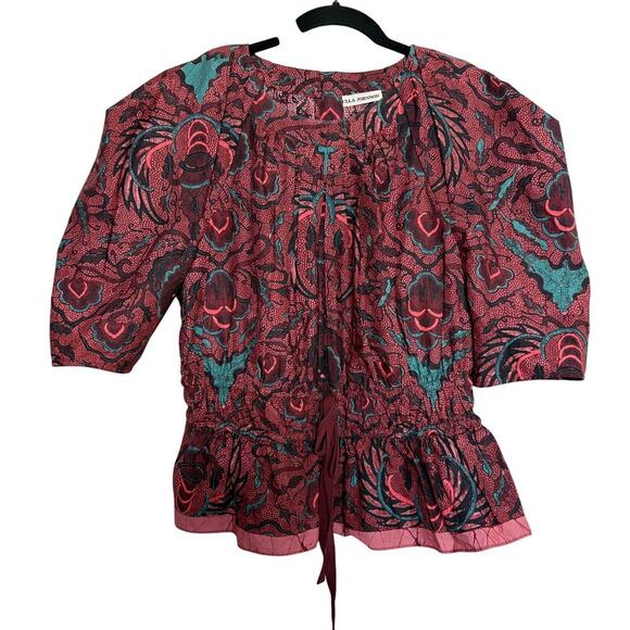 Ulla Johnson Denisa Carmine Peplum Blouse Dark Academia Boho Preppy Floral Sz M - Picture 4 of 9